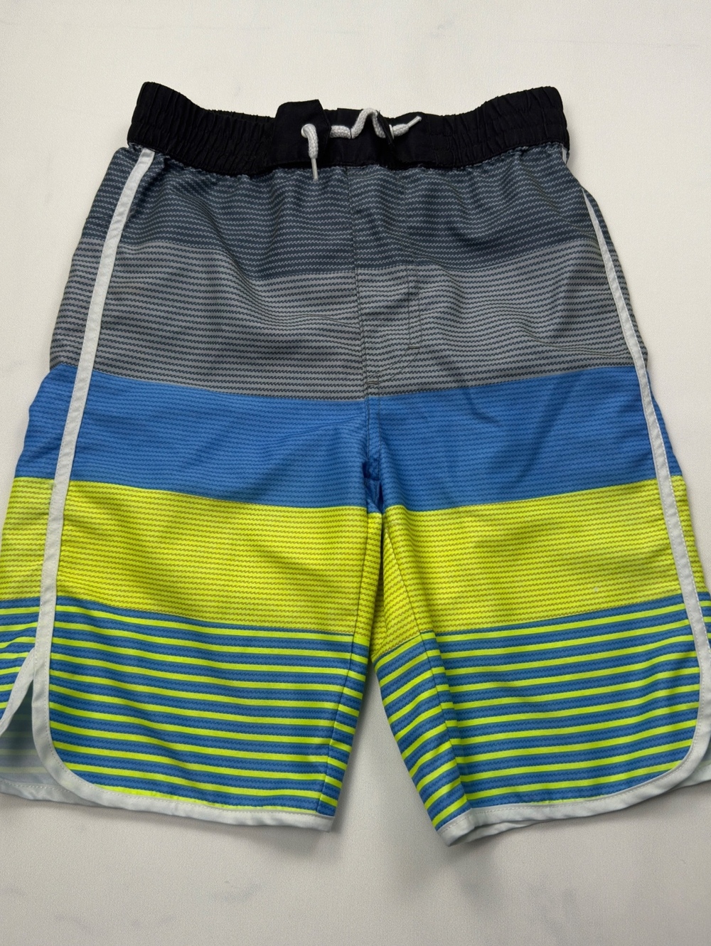 kidpik Swim Trunks Colorblock Striped Elastic Waist - Boys L 12